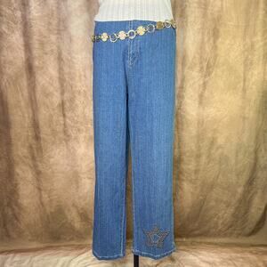 Vintage Y2K Studded Jeans Star Pattern Blue Denim High Rise Indie McBling 2000s